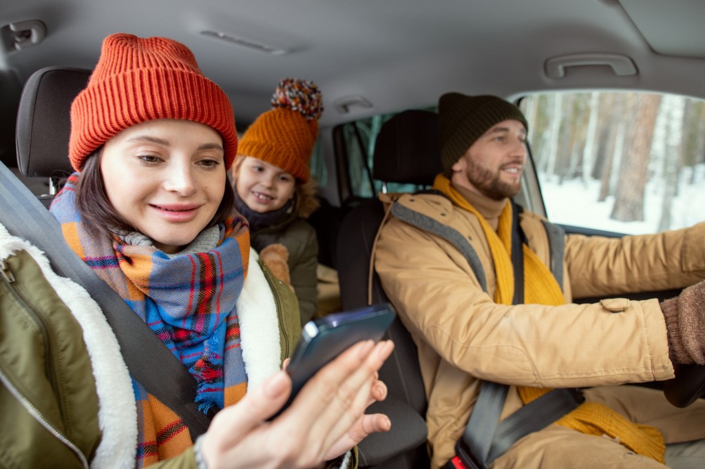 Show how ADT's SoSecure app can help a family on their winter road trip.
