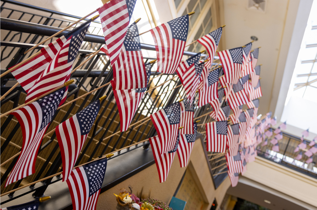 Hundreds of U.S. flags adorn ADT headquarters in Boca Raton, Florida, each year in honor of Veterans Day, reflecting the company's commitment to veteran hiring.