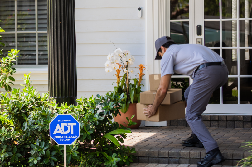 A smart doorbell connected to the ADT+ Security System lets you keep an eye on deliveries, even when you're away from home.